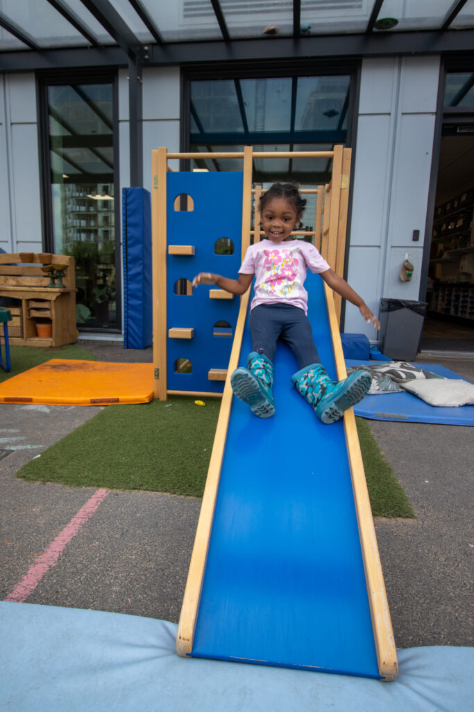 On a slide at LEYF Barking Nursery